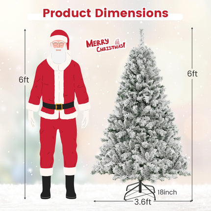 Goplus 3-Minute-Setup Pre-Lit Snow Flocked Christmas Tree for Office Home Holiday Decor