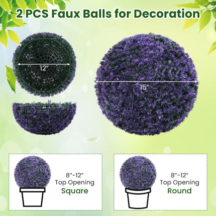 Goplus 2 PCS 15 Inch Artificial Plant Topiary Ball Round Faux Lavender Balls Outdoor