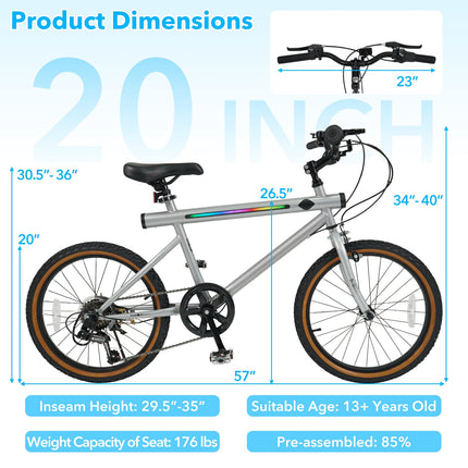 Goplus 20" LED-lit Hybrid Cycling Bike w/ Front Caliper Brake & Rear Drum Brake