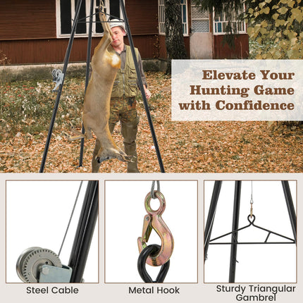 Goplus Tripod Game Hoist, 600 LBS Capacity Hunting Deer Stand with Adjustable Gambrel, Lifting Winch