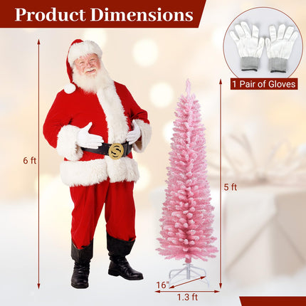 Goplus Pink Slim Pencil Christmas Tree | Artificial Unlit Skinny Xmas Full Tree for Seasonal Decor