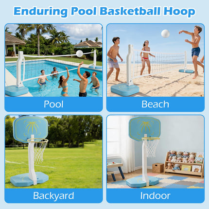 Goplus 2-in-1 Pool Basketball Hoop & Volleyball Net w/Weighted Base for Summer Outdoor Party