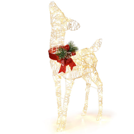 Goplus Christmas Pre-Lit Reindeer, Lighted Baby Deer w/ 50 Warm White LED Lights & Red Bow