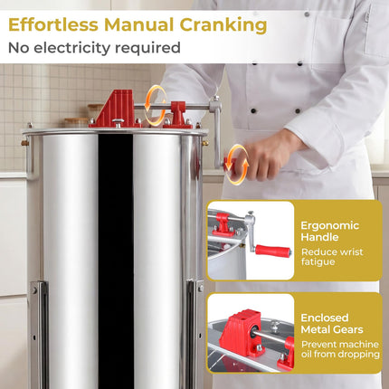 Goplus 3 Frame Manual Honey Extractor with Bottom Gravity Flow Gate & Clear Lid