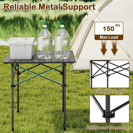 Goplus Outdoor Portable Aluminum Roll Up Table with Snap-Together Design & Carrying Bag