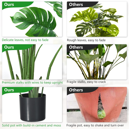 Goplus Artificial Monstera Deliciosa Plant, 4ft Tall Fake Tropical Palm Tree w/10 Pcs Different Turtle Leaves - GoplusUS