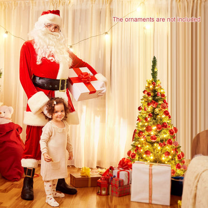 Goplus 4.5/6.5/7.5ft Prelit Pencil Christmas Tree, Premium Hinged Fir Tree