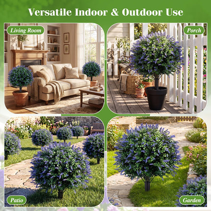 Goplus 2 Pack Artificial Trees 27.5" Faux Floral Shrubs with Ground Spikes
