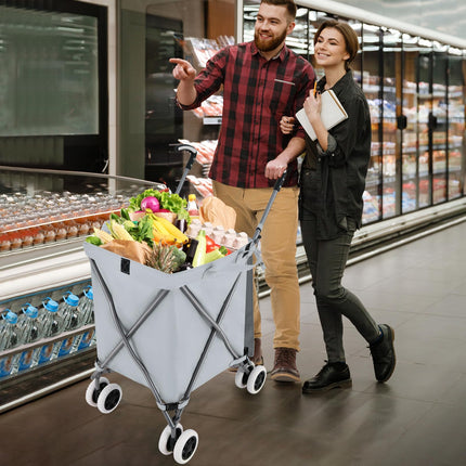 Goplus Folding Shopping Cart with Wheels, Grocery Cart with Removable Oxford Cloth Liner