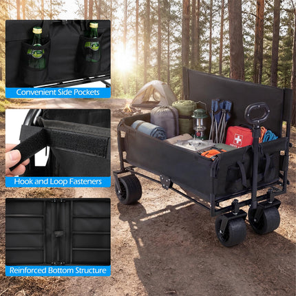 Goplus 2-in-1 Wagon Bench Seat Combo w/Adjustable Push/Pull Handle & Soft Cushions