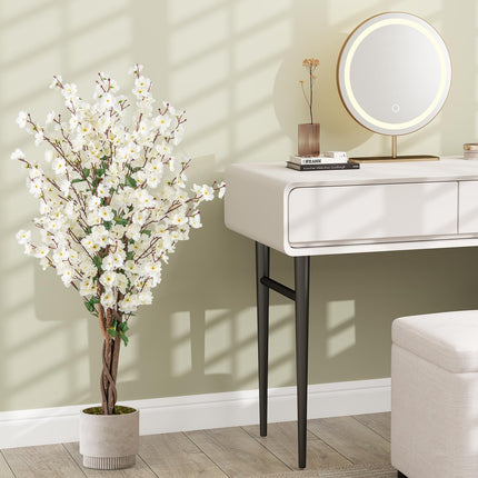 Goplus 47” Faux Plum Blossom Plant with White Fabric Flower