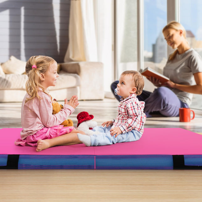 Goplus 4’ x 4’ x 4’’ Thickened Bi-Fold Fitness Mat with Carrying Handles & PU Leather Cover