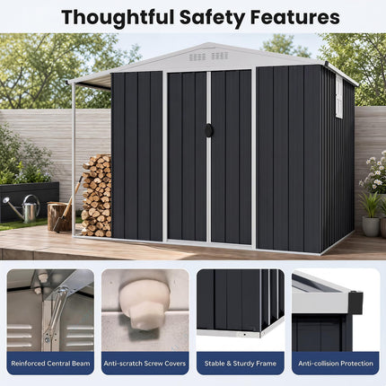 Goplus Outdoor Storage Shed w/Lockable Sliding Door & Open Firewood Bay