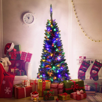 Goplus 4.5FT / 6.5FT / 7.5FT Prelit Pencil Christmas Tree, Premium Hinged Fir Tree - GoplusUS