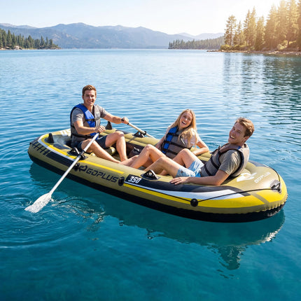 Goplus Inflatable Boat 3/4 Person Heavy-Duty Fishing Raft Set