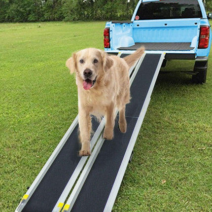Goplus Wheelchair Ramp, Adjustable Portable Aluminum Ramps with Non-Skid Surface for Steps Home Doorways (A Pair)