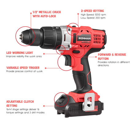 Goplus 18V 1/2'' Cordless Drill with Driver Kit and 2-Speed Electric Drill