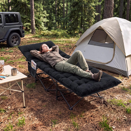 Goplus Camping Cot for Adults with Soft Padded Mat  | Heavy-Duty Folding Portable Oxford Sleeping Bed