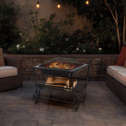 Goplus Outdoor Fire Pit with Wheels, 27.5" Small Bonfire Pit with Spark Screen - GoplusUS