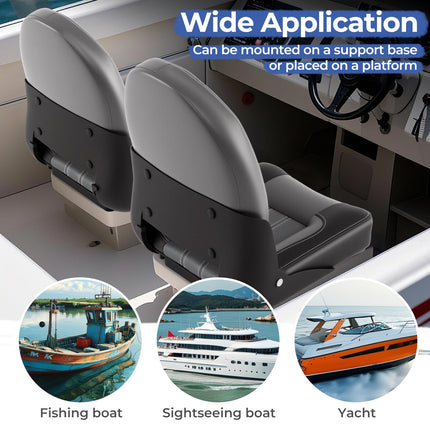 Goplus 2 Packs Folding High Back Boat Chairs Waterproof PVC Leather Cabin Seating