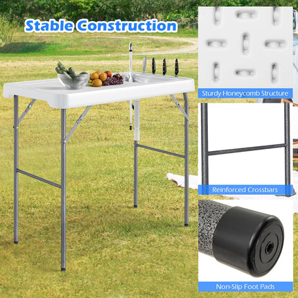 Goplus 42.5 Inch Portable Camping Sink Table with Rotatable Faucet & Drainage Hose