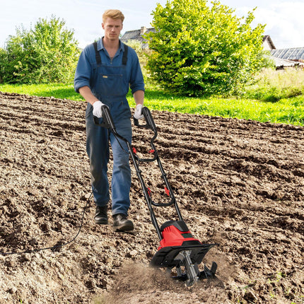 Goplus 10 Amp Powerful Foldable Garden Rototiller w/ 14 Inch Tilling Width & 9 Inch Working Depth