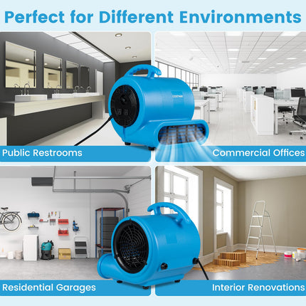 Goplus 1/2 HP Air Mover | 3-Speed 2800 CFM Commercial Blower Fan