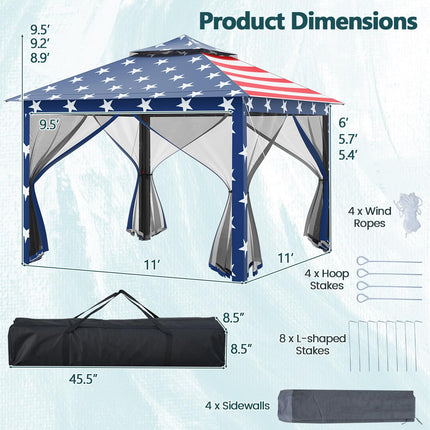Goplus11 ft × 11 ft Pop up Gazebo w/Mesh Netting Sidewalls Vented Top & Drainage Holes