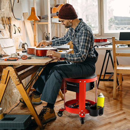 Goplus Rolling Mechanic Stool, Pneumatic Shop Stool Creeper Seat with Removable Padded Seat