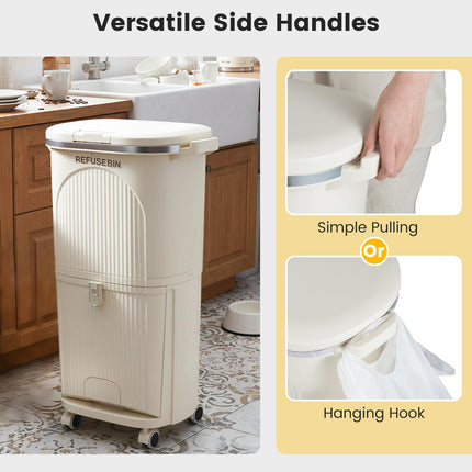 Goplus 10 Gallon Double-Layer Kitchen Trash Can with Lid & 2 Removable Buckets