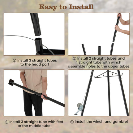 Goplus Tripod Game Hoist, 600 LBS Capacity Hunting Deer Stand with Adjustable Gambrel, Lifting Winch