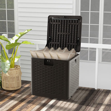 Goplus Outdoor Storage Box, 31 73 100 Gallon Waterproof Resin Patio Storage Box with Lockable Lid, Side Handle for Pillows, Cushions
