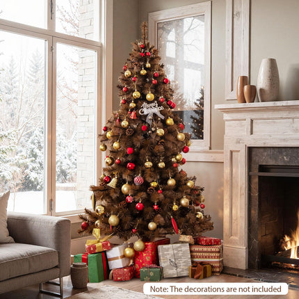 Goplus 6 FT Pre-Lit Hinged Chocolate-Color Christmas Tree with Pine Needles & PVC Tips