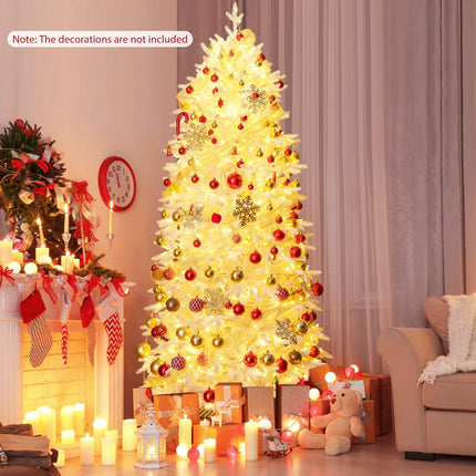 Goplus 7 FT Pre-Lit Artificial Christmas Tree with Wheels & Warm White LED Lights