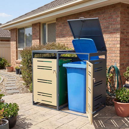 Goplus 44 Cu.Ft Outdoor Trash Can Storage with 2 Lockable Doors Gas Struts & Shock Absorbers