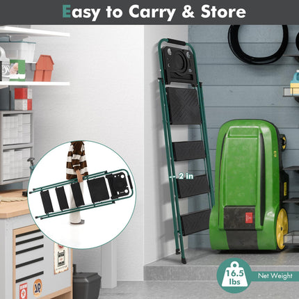 Goplus Folding Step Ladder, 4-Step Ladder w/Tool Tray, Non-Slip Footpads & Pedals
