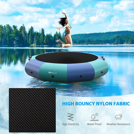 Inflatable Water Trampoline, 10FT/12FT/15FT Recreational Water Bouncer w/ Electric Inflator, Rope Ladder - GoplusUS