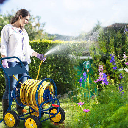 Goplus Garden Hose Reel Cart, Heavy Duty Water Planting Cart w/Non-slip Crank Handle, 4 Solid Wheels - GoplusUS