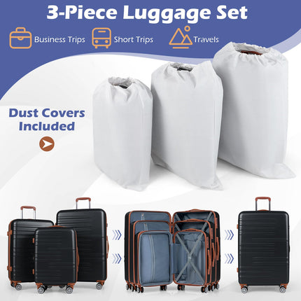 Goplus 20in/24in/28in PC+ABS Hard Shell Suitcase Set with TSA Lock | 3 Piece Luggage Set