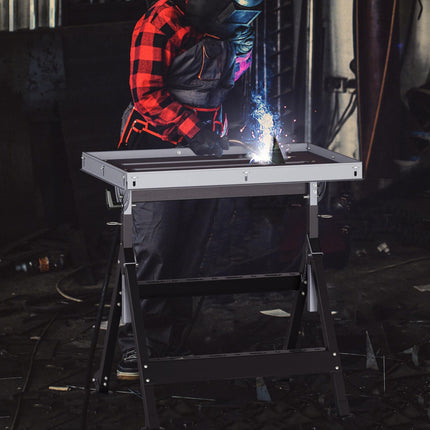 Goplus Folding Welding Table w/ 78 x 51 cm Tabletop & 2 Fixed Wheels