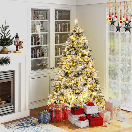 Goplus 6ft Pre-Lit Snow Flocked Artificial Christmas Tree, Pine Needles, for Holiday Party Office Home Decor