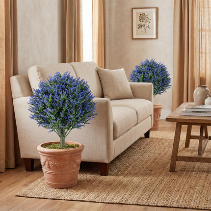 Goplus Set of 2 Artificial Lavender Topiary Ball Trees with Ground Spikes