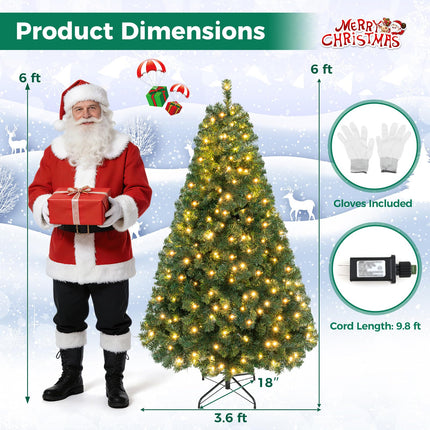 Goplus 6ft Pre-Lit Artificial Christmas Tree with 230 LED Lights | Hinged Premium Spruce Xmas Full Tree