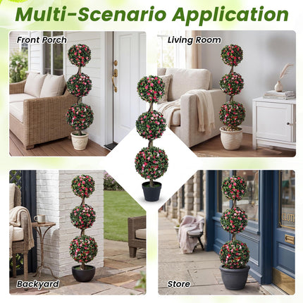 Goplus Artificial Triple Ball Rose Topiary Tree 43.5" Faux Potted Floral Plant(1/2)