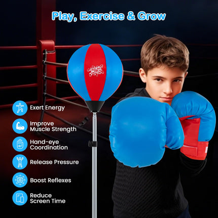 Goplus Height Adjustable Kids Workout Equipment with Boxing Stand & Boxing Gloves