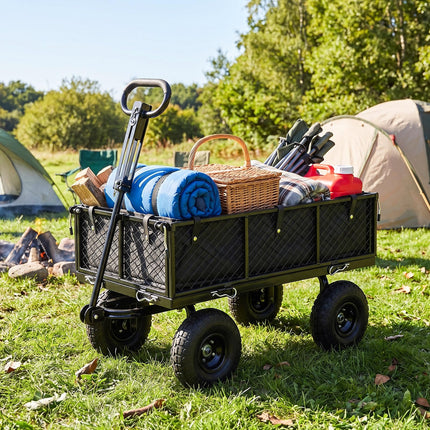 Goplus 880 lbs Heavy Duty Metal Garden Cart with Removable Oxford Cloth Liner & Mesh Sides