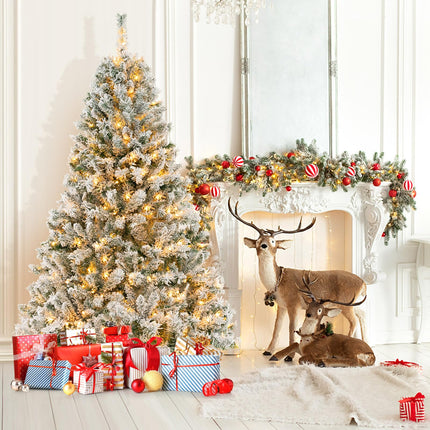 Goplus 3-Minute-Setup Pre-Lit Snow Flocked Christmas Tree for Office Home Holiday Decor