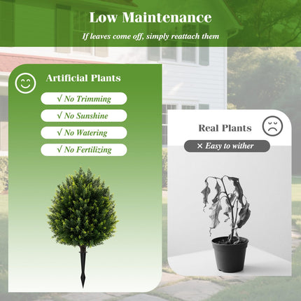 Goplus 24 Inches Artificial Cypress Topiary Ball Tree Set of 2 with Ground Spike