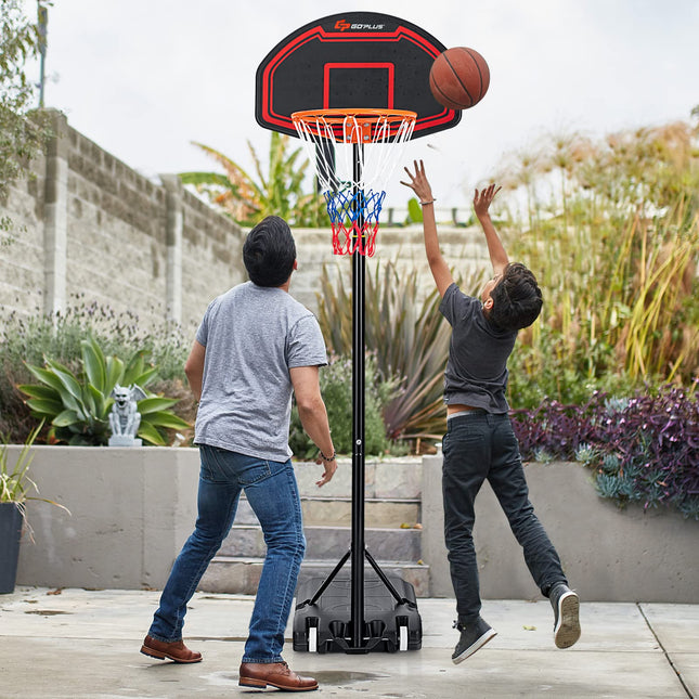 Goplus Portable Basketball Hoop Outdoor, 6.3FT-8.1FT Height Adjustable 5-Level Basketball Stand System with Shatterproof Backboard - GoplusUS