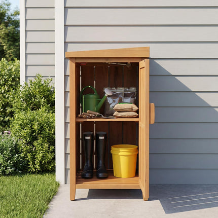 Goplus Wood Package Delivery Box fot Outside Utility 2-tier Outdoor Storage Cabinet Tool Shed